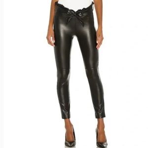 New Black leather David Lerner pant/legging with tie belt, ruffle waist XS Sexy!